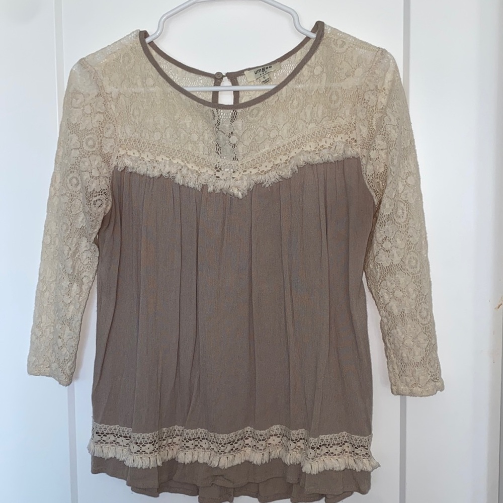 Beautiful taupe and lace cream tunic
